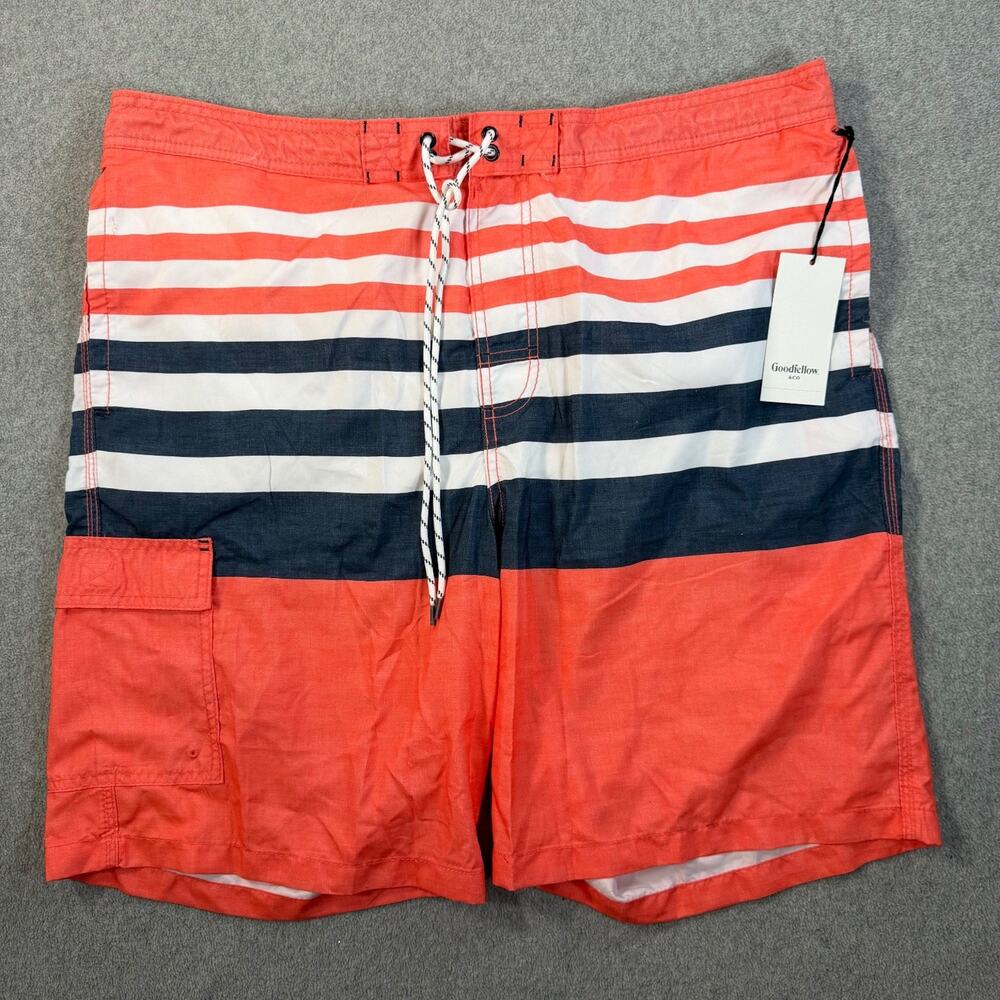 Goodfellow & Co Men's XL Board Shorts Swim Trunks Orange White Navy Striped New